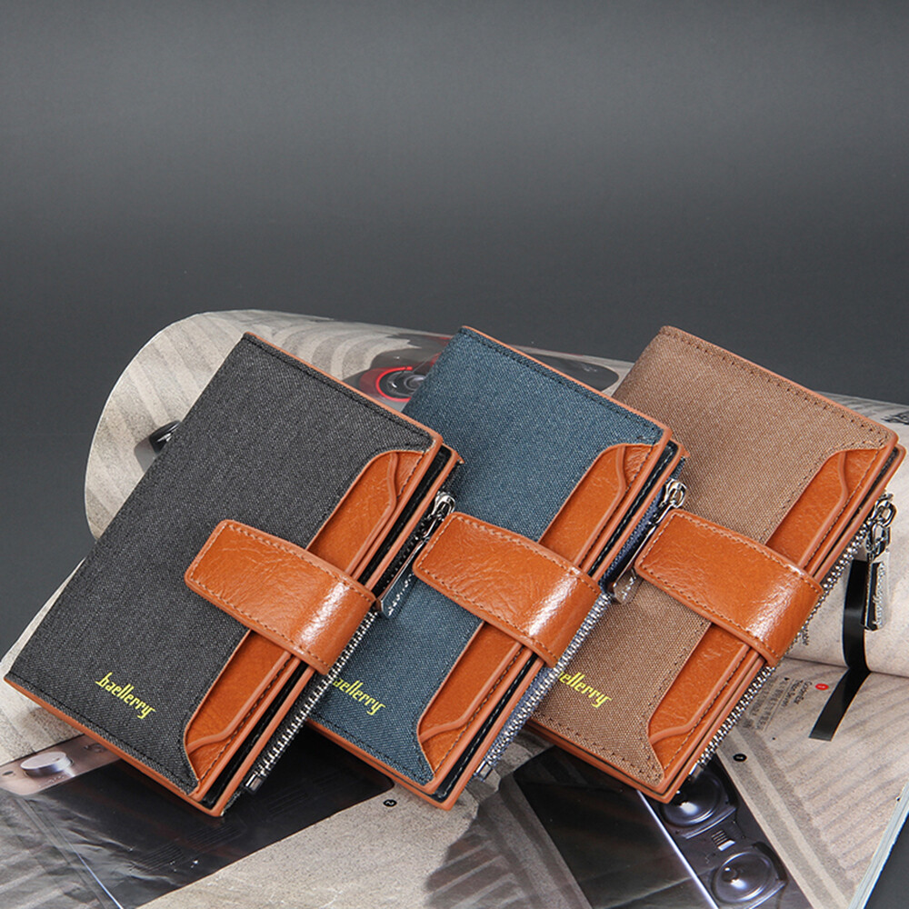 Mens Trifold Leather Wallet W/ Hasp Multi Card Holder ID Window Safe Wallet Gift