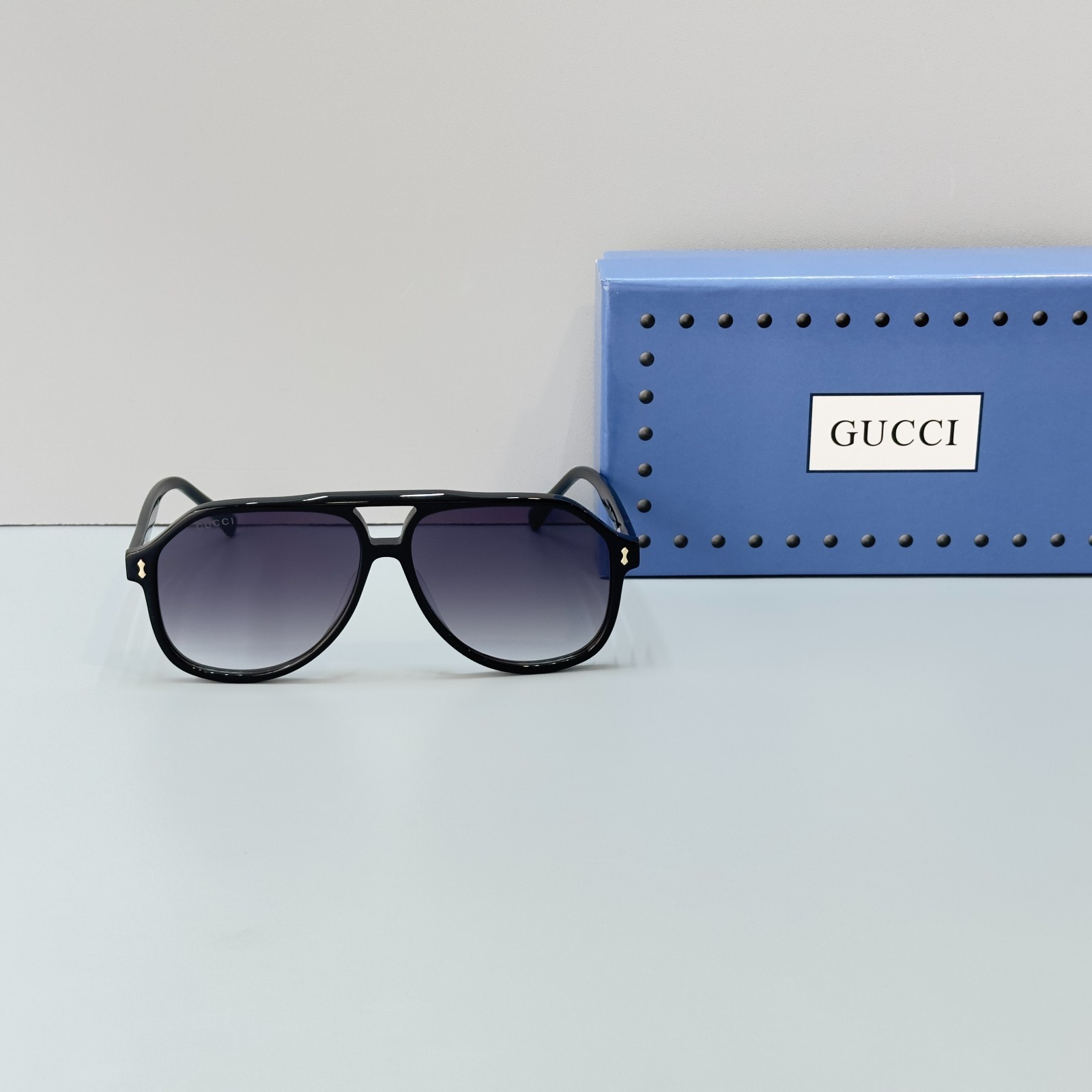 Gucci GG1042S Black Frame Gray Lens Aviator Sunglasses Unisex New w/ Box