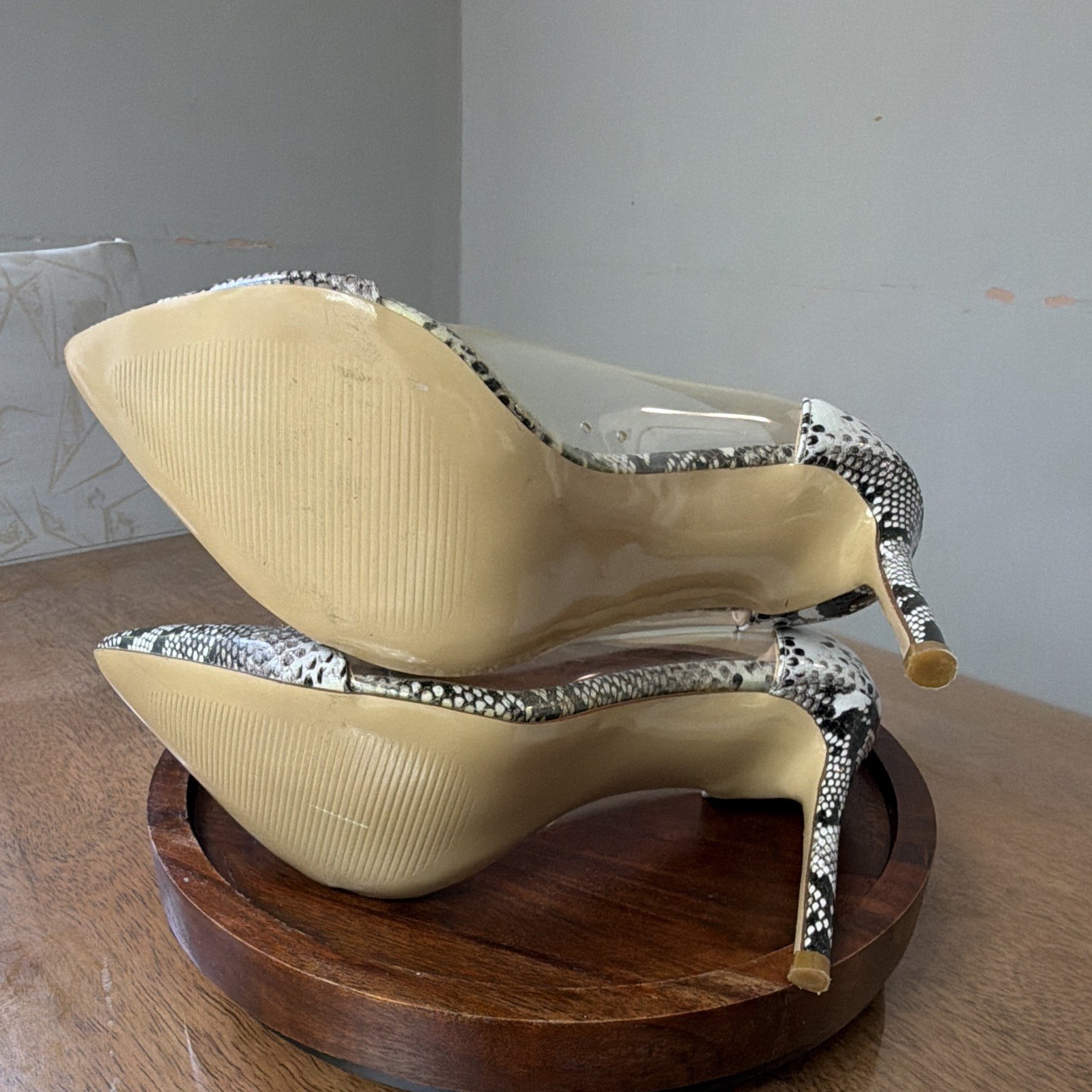 Women’s Pointed Toe Stiletto Pump Heels Snake Print Clear PVC Slip On 6