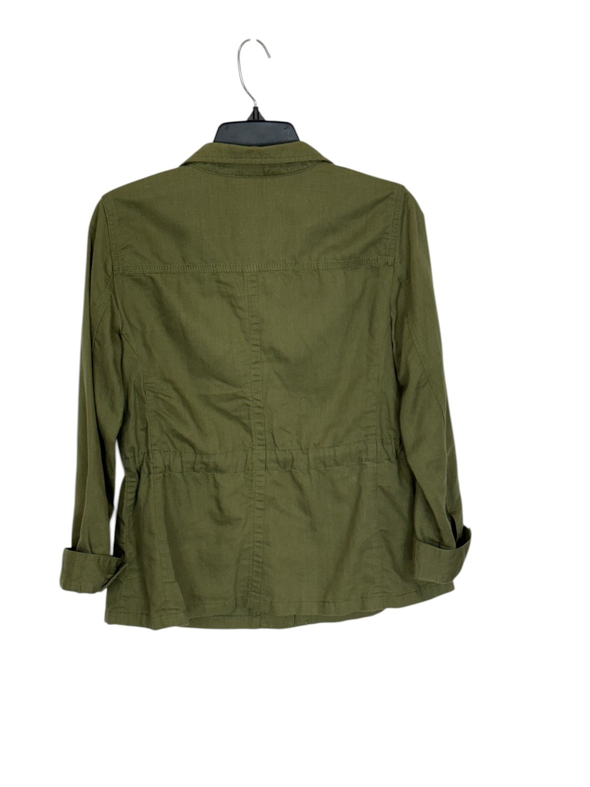 Talbots jacket sz Sp olive green military utilitarian safari cotton linen blend