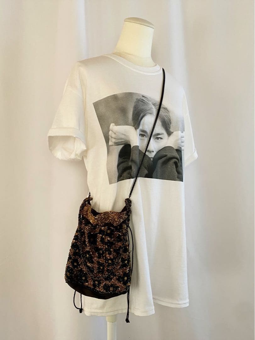 Vintage Leopard Beaded Party Bag Gold Tone Crossbody with Chain and Drawstring
