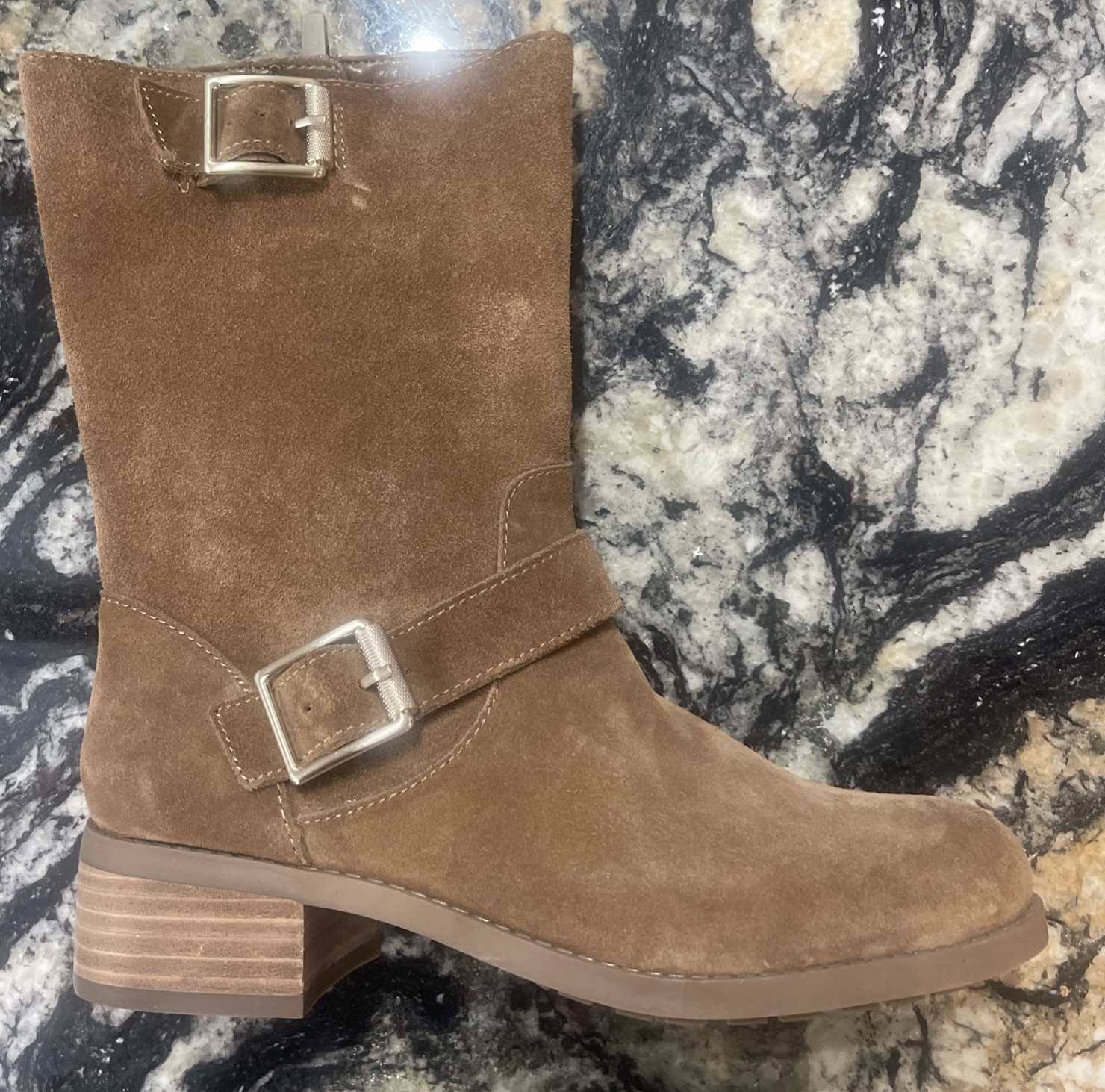 Sole Society Womens Wylann Boots Brown Suede Side Zip Buckle Detail 8.5M/39