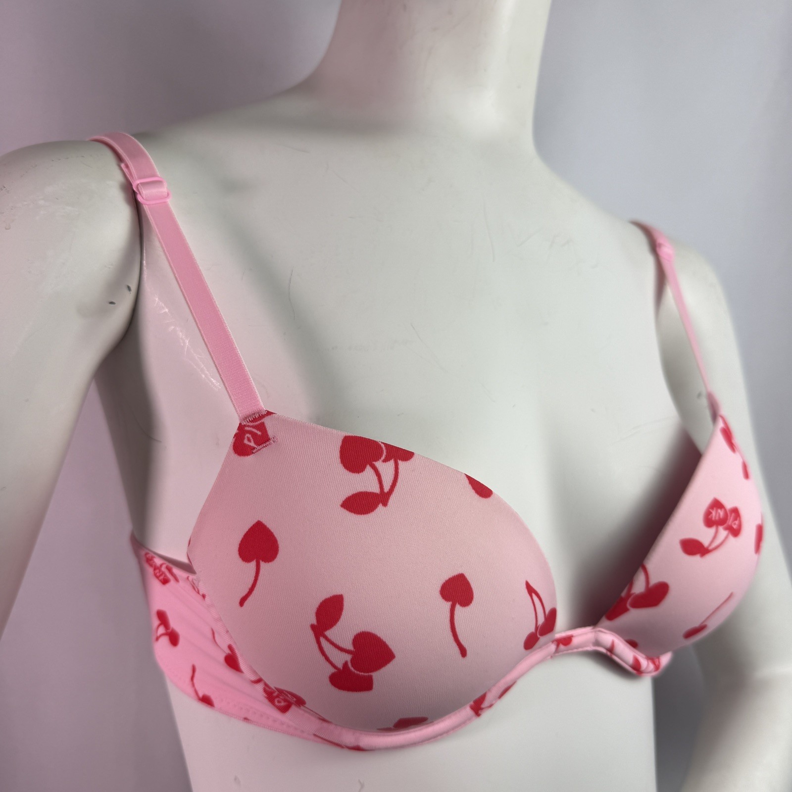 Victoria’s Secret PINK Sexy Pushup Bra 32a Color Pink and Red Heart Cherries VS