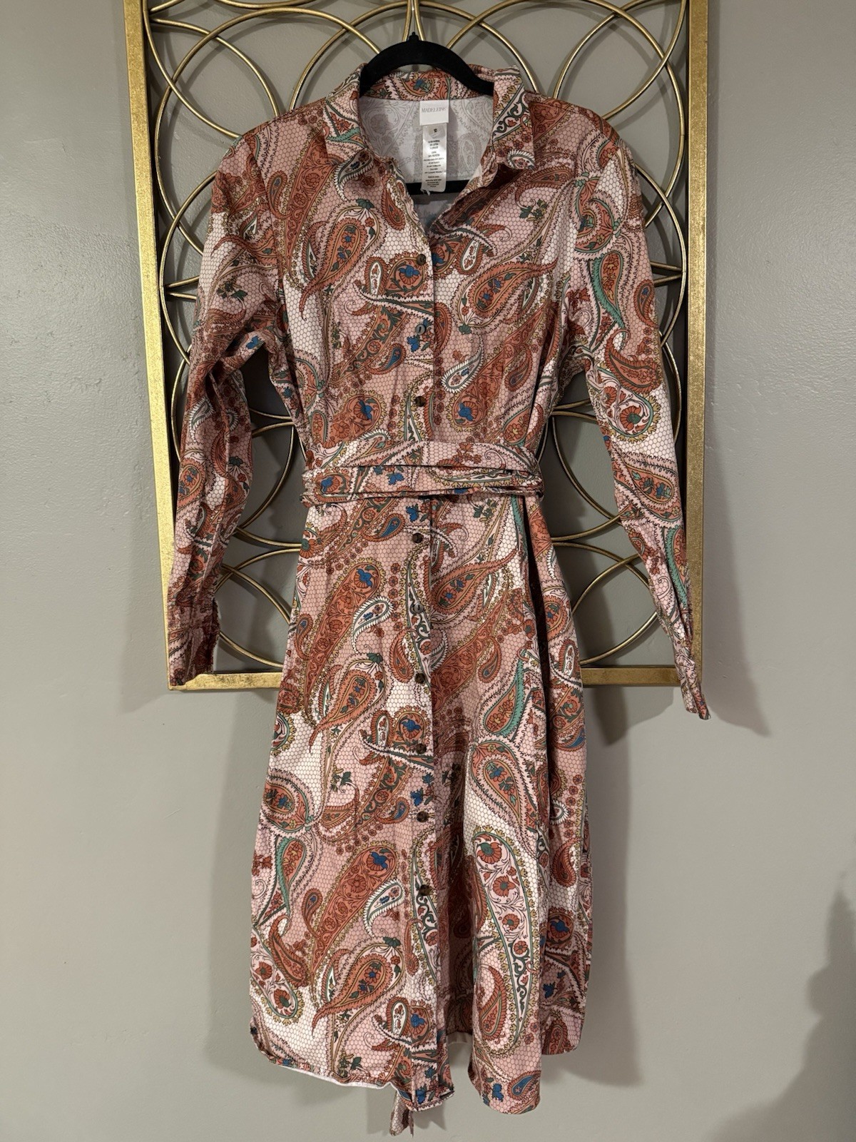 Madeleine Paisley Print Midi Dress Tie Belt Size 40 US Size 10 Boho Indie