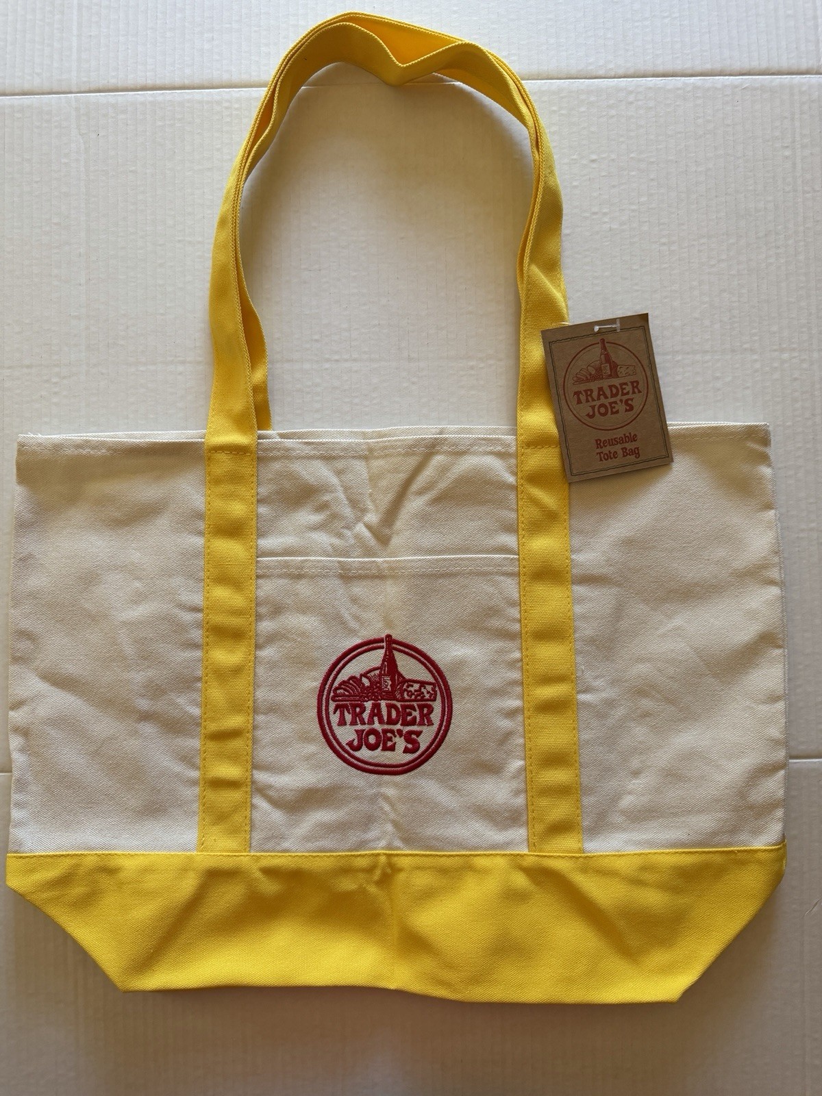 Trader Joe’s LARGE 💐YELLOW💐Reusable Canvas Tote Bag 🛒 🛍️ NEW with TAG