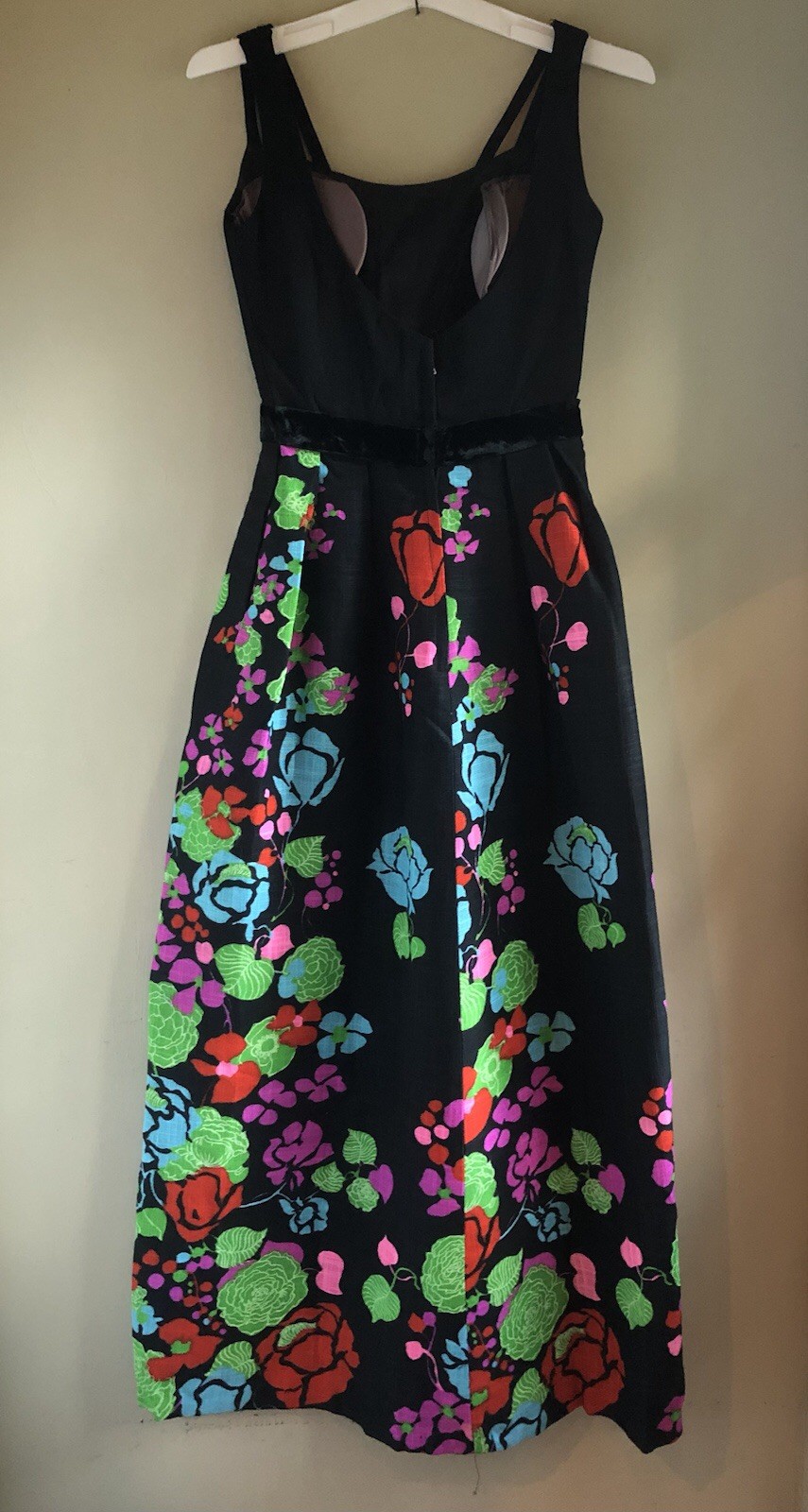 Mid-Century Vtg 1960s Lord & Taylor Marimekko Style Black Linen Maxi Dress ILGWU