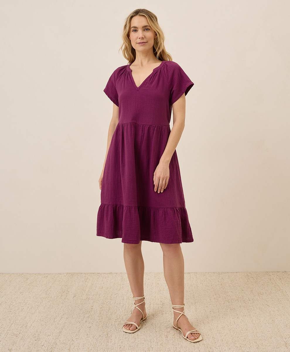 Pact Women’s Coastal Double Gauze Breezy Dress Medium Sangria Comfortable