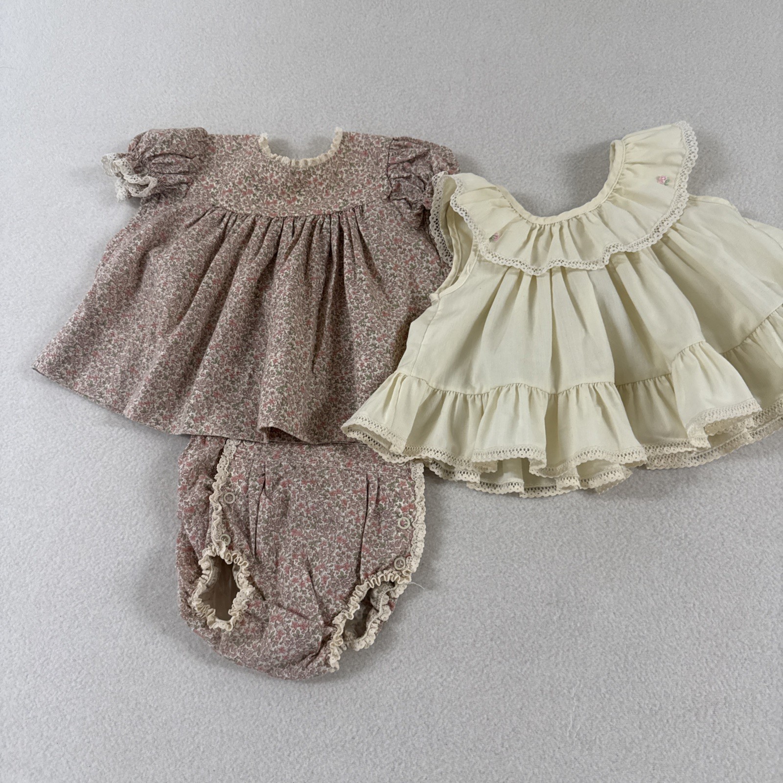 Vtg 1970s Infant Girls Dress Apron Pinafore Little House on the Prairie Farm