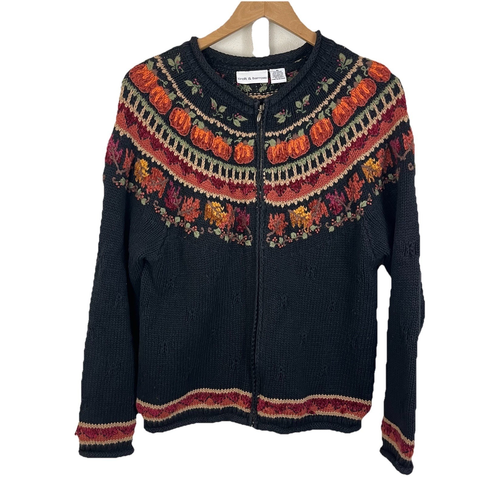 Vintage Croft & Barrow Fair Isle Zip Cardigan Sweater M Medium Folklore Autumn