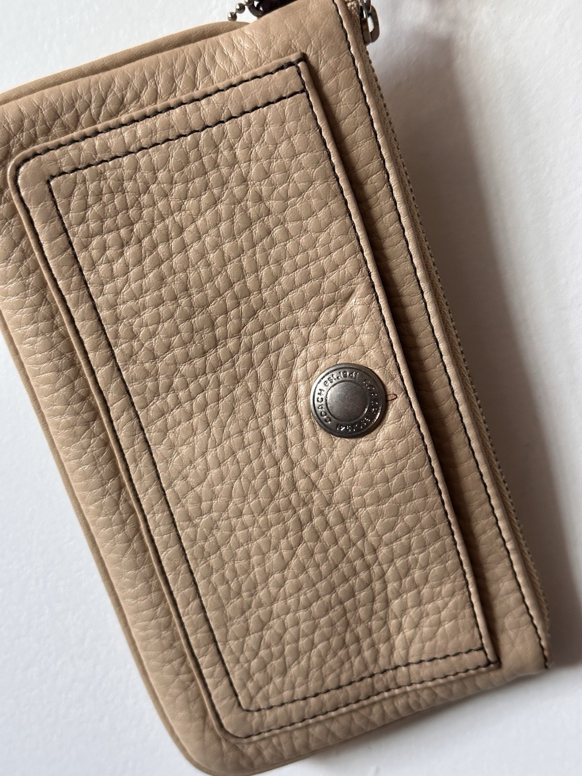 Coach C0059 Mini Wallet Pebbled Veg Tan Natural Leather Brown Leather Strap Zip