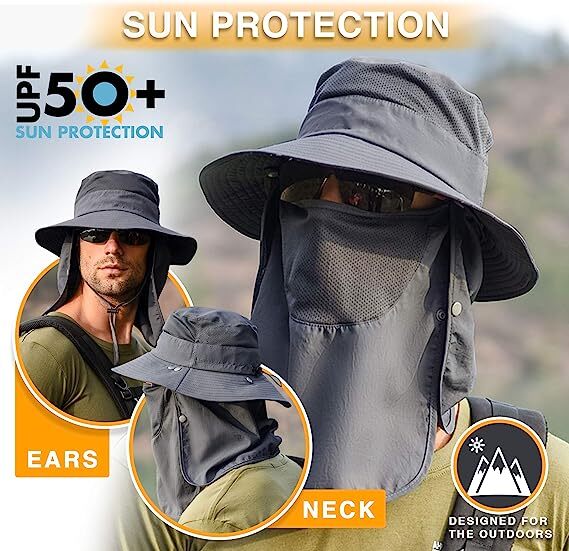 Adjustable Waterproof Wide Brim Sun Hat UV Protection Fishing Bucket Boonie Cap