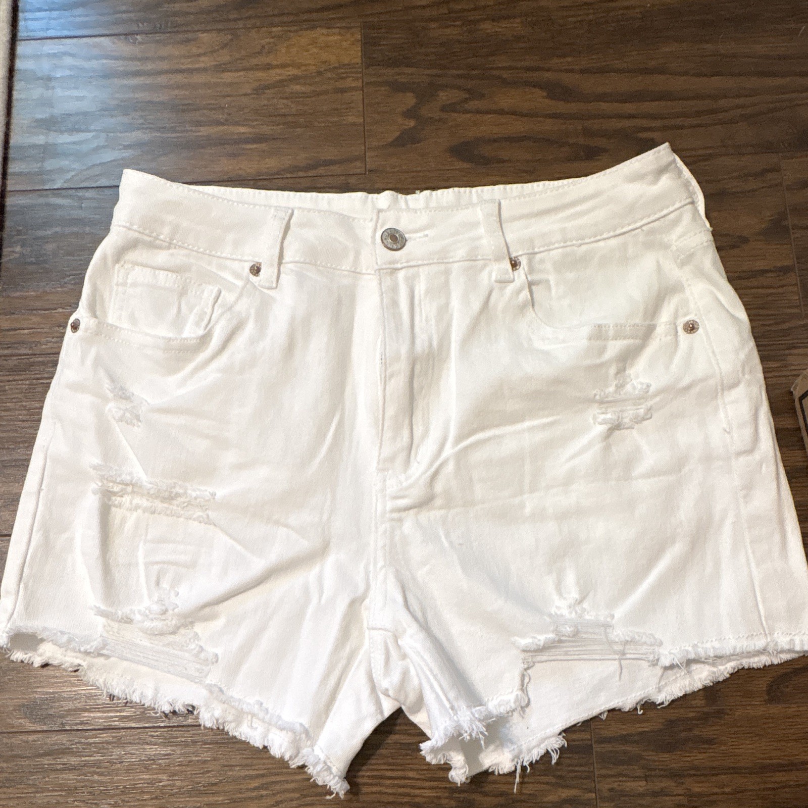 Women’s White Denim Cut Off Shorts Size L Regular Fit Solid Casual 5-Pocket