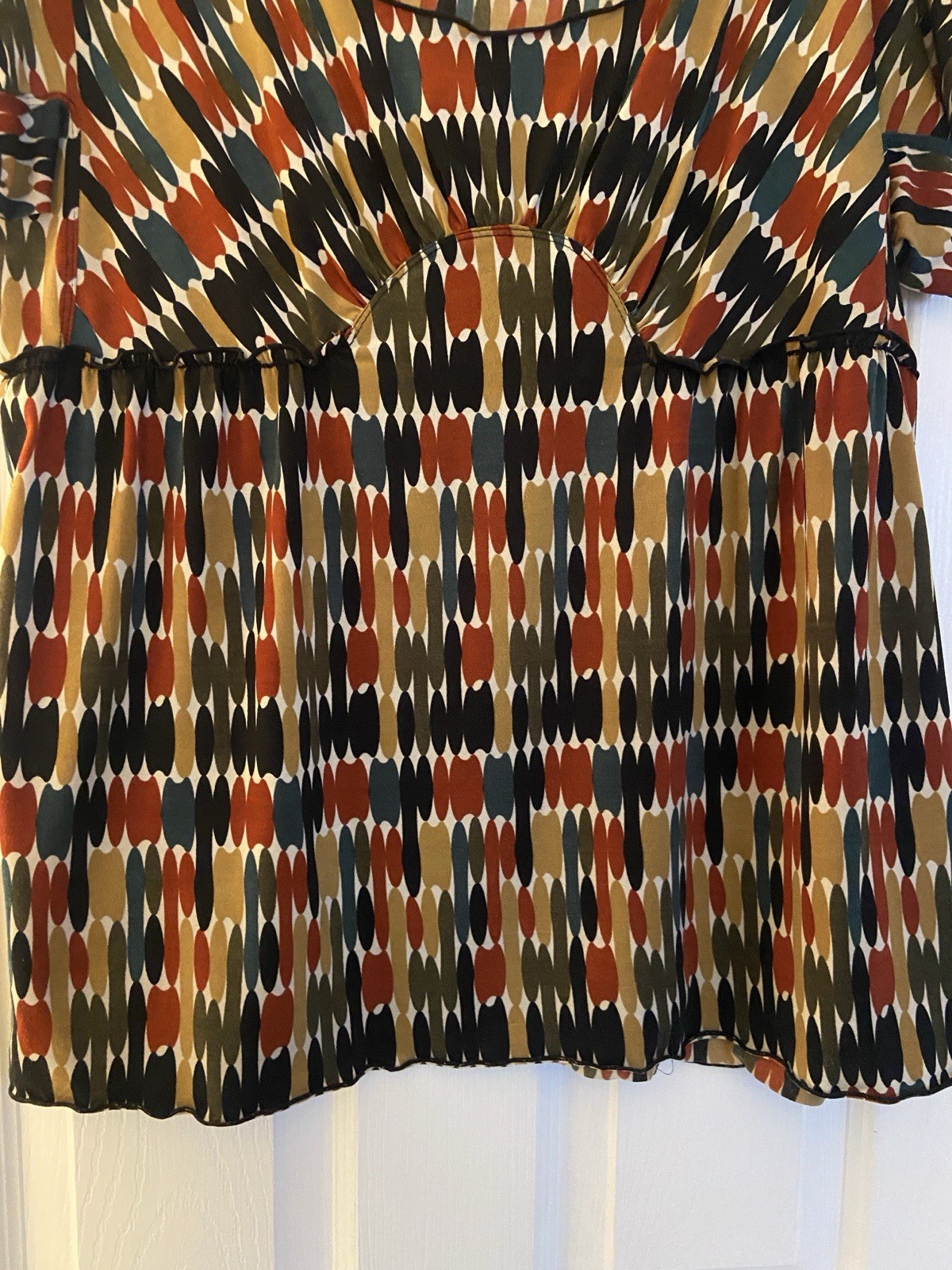 Max Edition Geometric Print Ruched Scoop Neck Cap Sleeve Blouse XL Multicolor