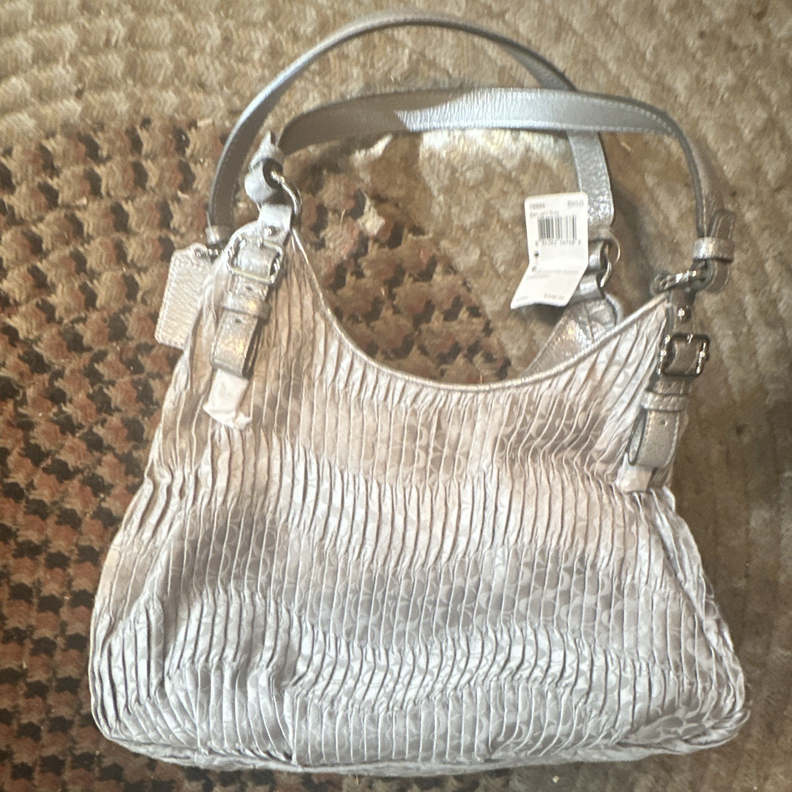 Coach Madison Maggie Large Metallic Silver Shoulder Bag Zip Ruched and Pleated