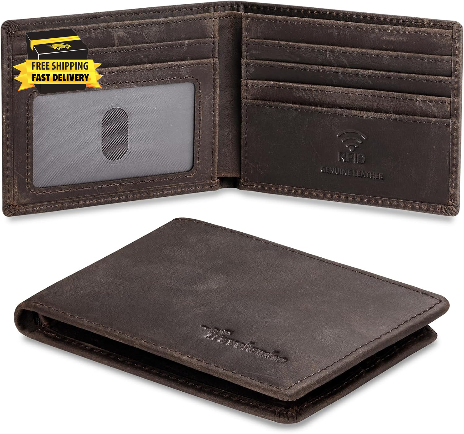 Real Leather Mens Bifold Wallet RFID Blocking Slim Minimalist Front Pocket – Thi