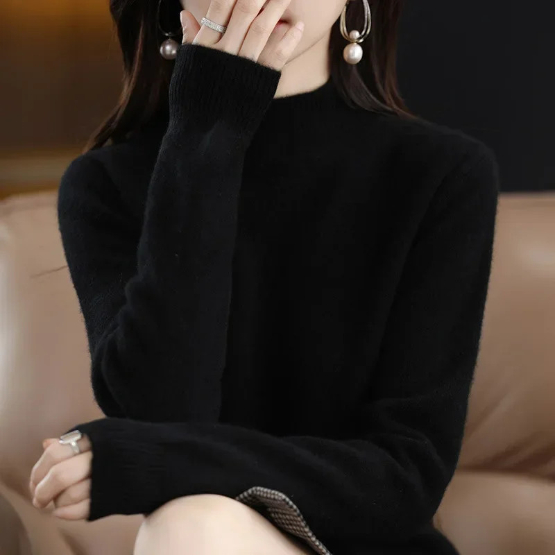 Women’s Knit Sweater Long Sleeve Half High Neck Solid Color Fall Winter Top