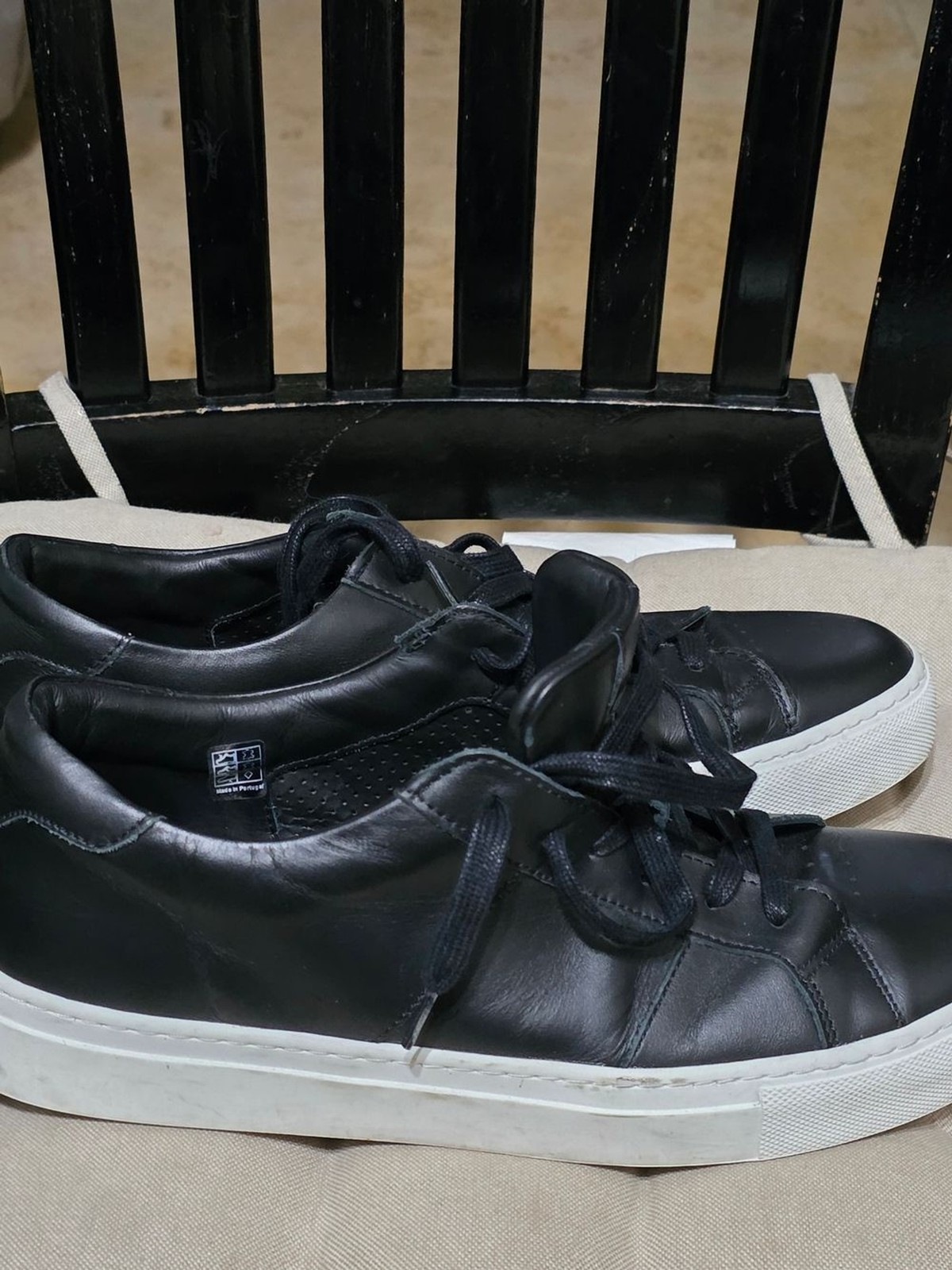 Greats Black Leather Sneakers with White Rubber Soles Used Size 9