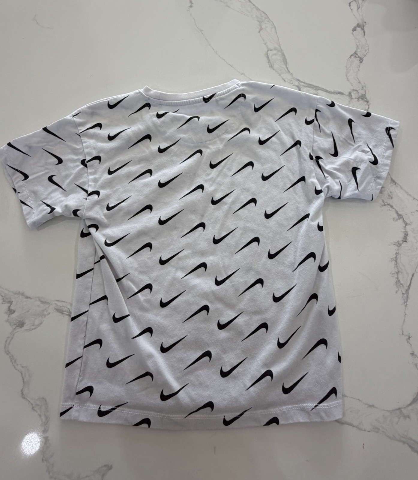 Nike Boys All Over Print Swoosh Repeat White T-Shirt Size 6-