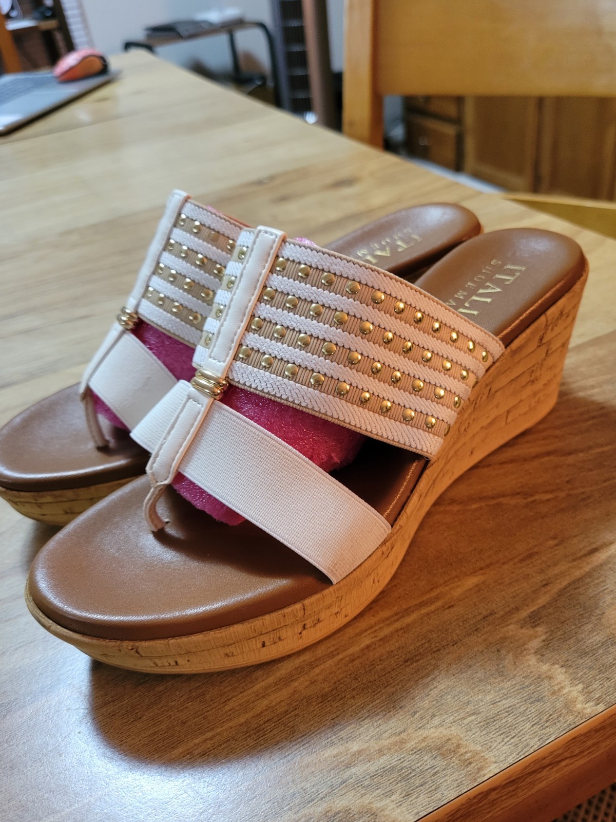 Elastic Stretch Platform Wedge Slide Sandals By Italian Shoemakers Sz 7.5 CLEAN!