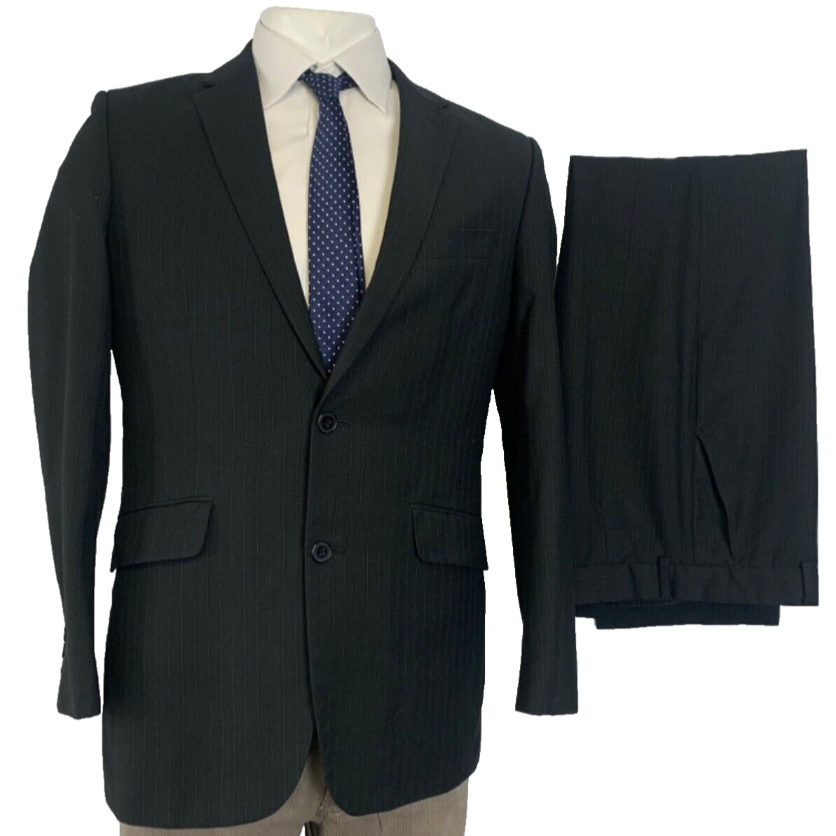 LIMEHAUS SUIT 38 REG CHARCOAL BLACK GREY Pinstripe Jacket Trousers 32 W 31 L