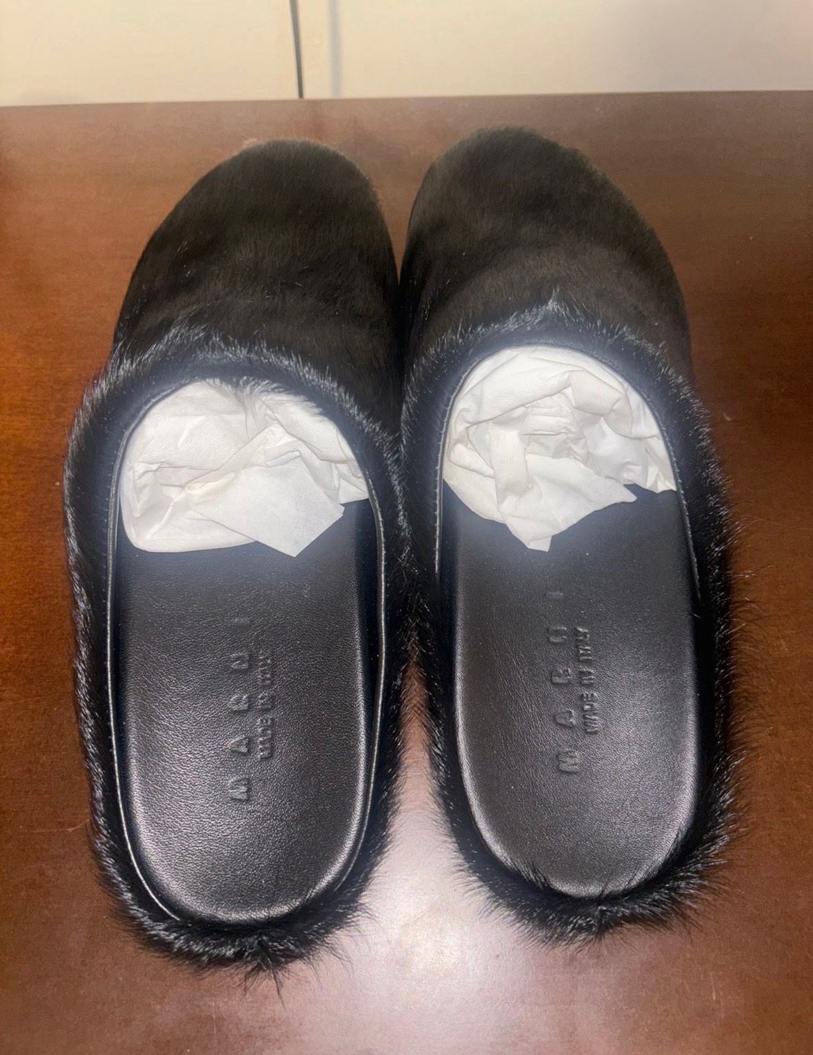 Marnis Men’s Black Fur Mule Slippers Closed Toe Slip-On US 11