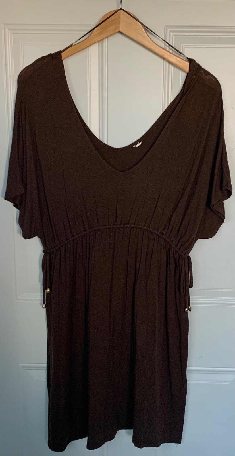 Vintage Target Dress Drawstring Waist Side Tie Adjusters Mid Thigh Length Brown