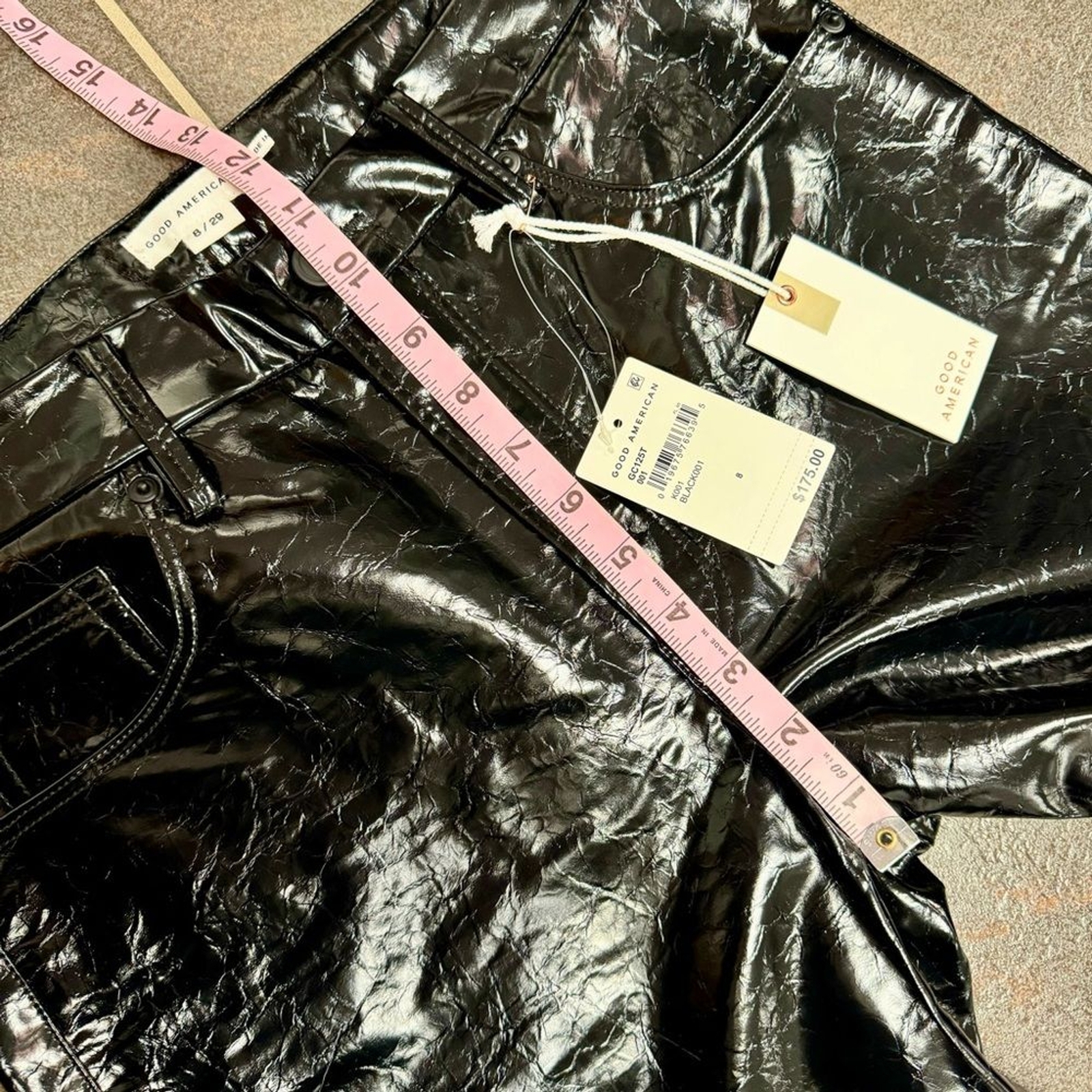 NEW Good American Good Classic Faux Leather Straight Leg Pants Black 8/29 NWT