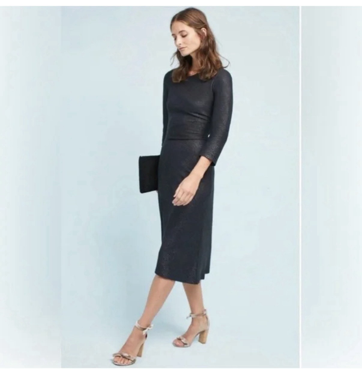 Anthropologie Akemi + Kin Tegan Dress S Black Sheath Shimmery Cocktail Party