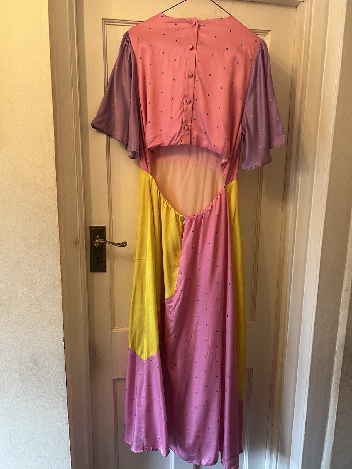 New Olivia Rubin Fleur Polka Dot Silk Mix Satin Print Midi Dress,UK 14