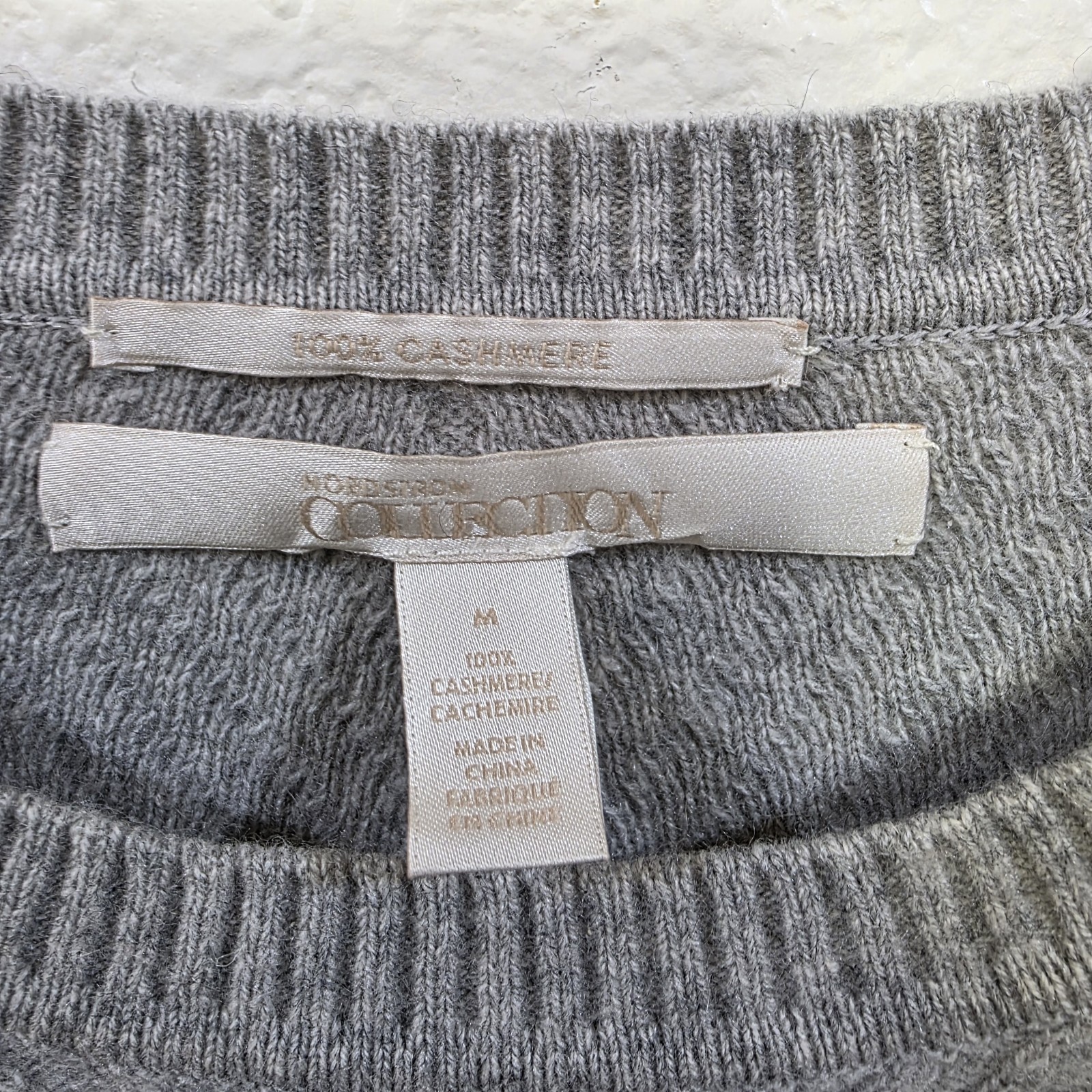 Nordstrom Collection Sweater Womens M Gray 100% Cashmere Pullover Ribbed Swing