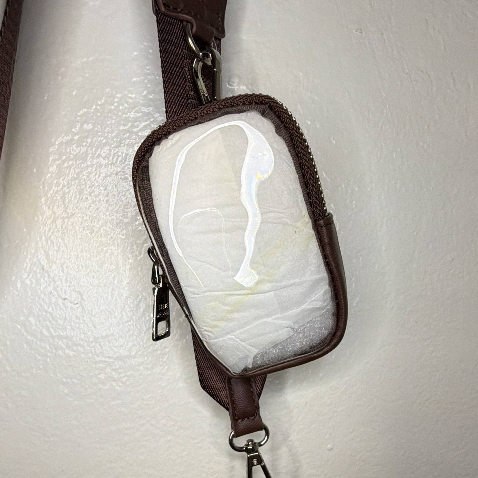 Steve Madden Small Brown Beige Logo Coated Crossbody Bag Zip, Detachable Strap