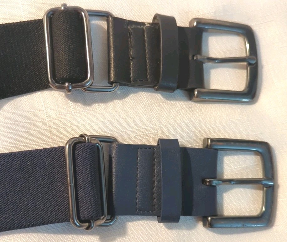 2x NIKE Adjustable 1.5″ Sports-Casual Elastic Belts w/Logo, Black & Navy Blue