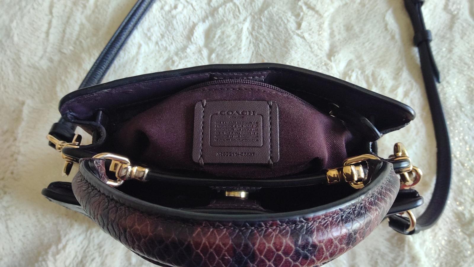 COACH C8687 MINI Lane Top Handle Snake Embossed Pebbled Leather BLACK MULTI