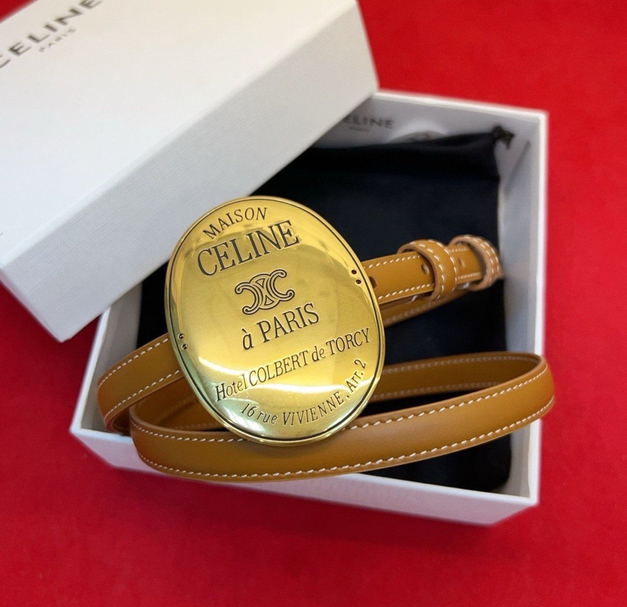 Women’s Celine Khaki Leather Belt (W: 13mm/0.51in; L: 80/32)