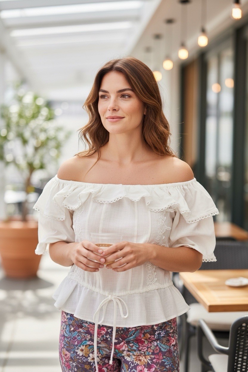 For Love & Lemons Off Shoulder White Lace Peplum Blouse Top Women’s Medium Boho