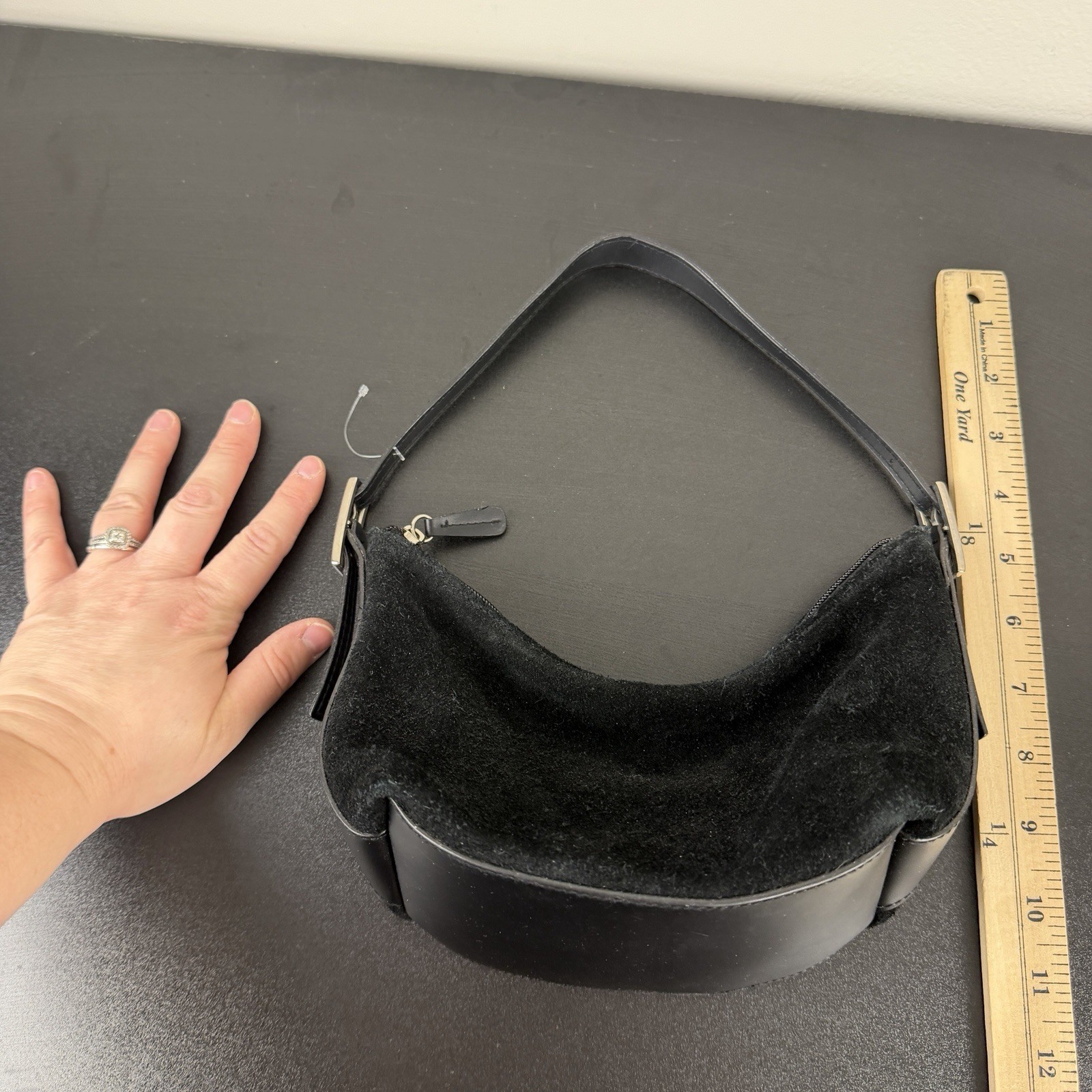 Kathy Ireland Y2K Mini Small Handbag Purse Black Leather Suede Casual Simple