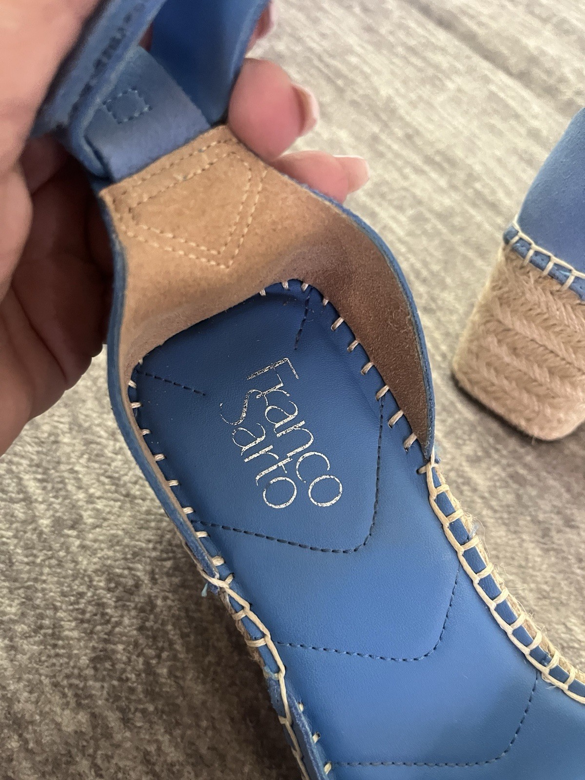 Franco Sarto Blue Suede Espadrille Wedge Sandals 8.5 Wide