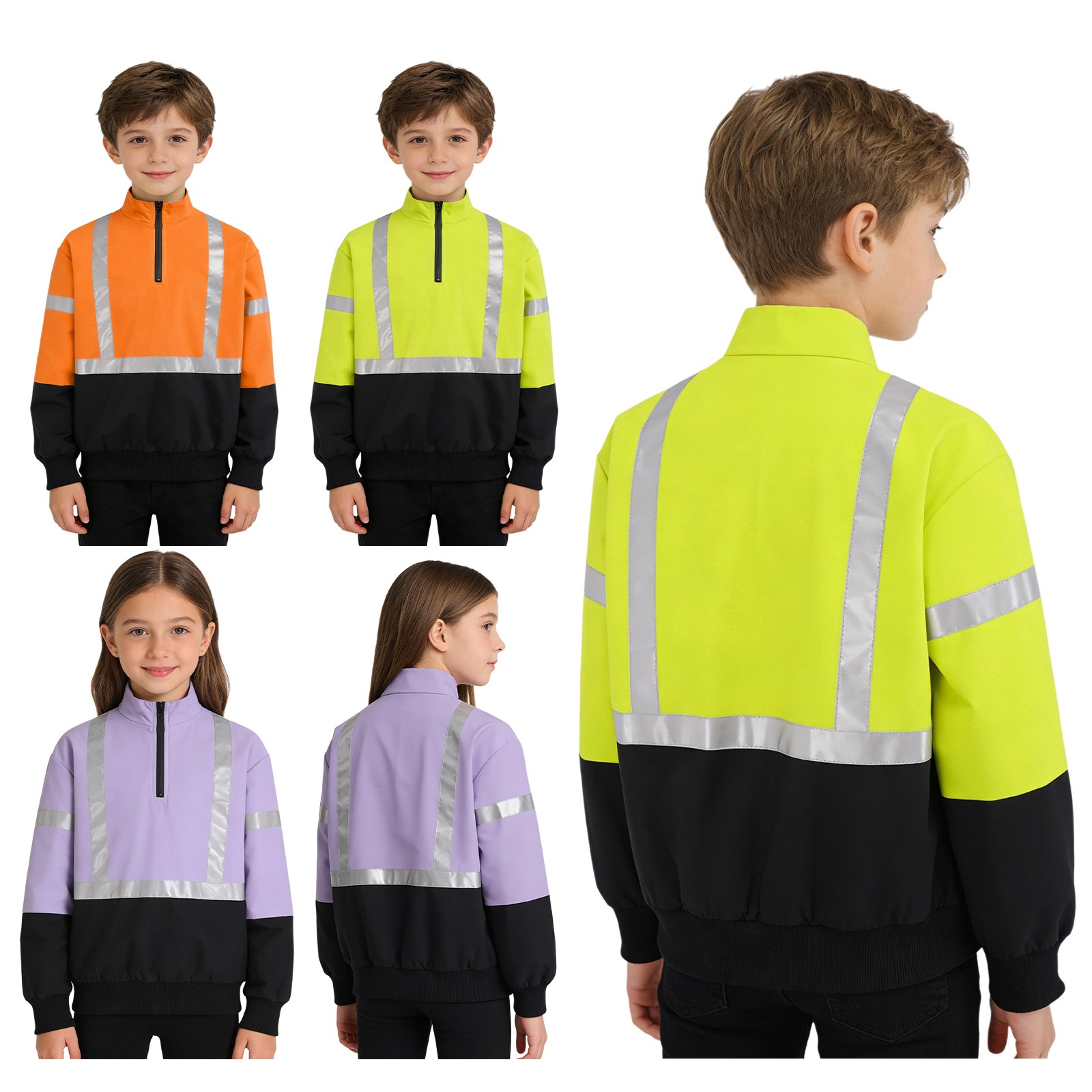 Kids Hi-vis Quilted Bomber Jacket Reflective Sweatshirt High Visibility Workwear