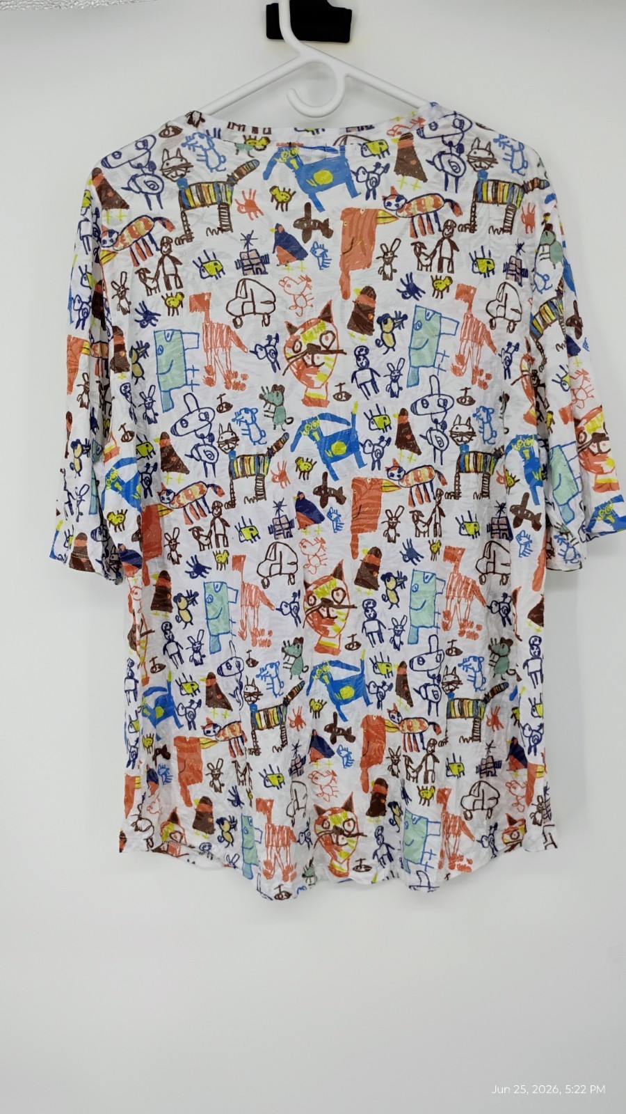 NEW Shana Cats Print Colorful Art Tunic Top V-Neck 3/4 Sleeve Size XL