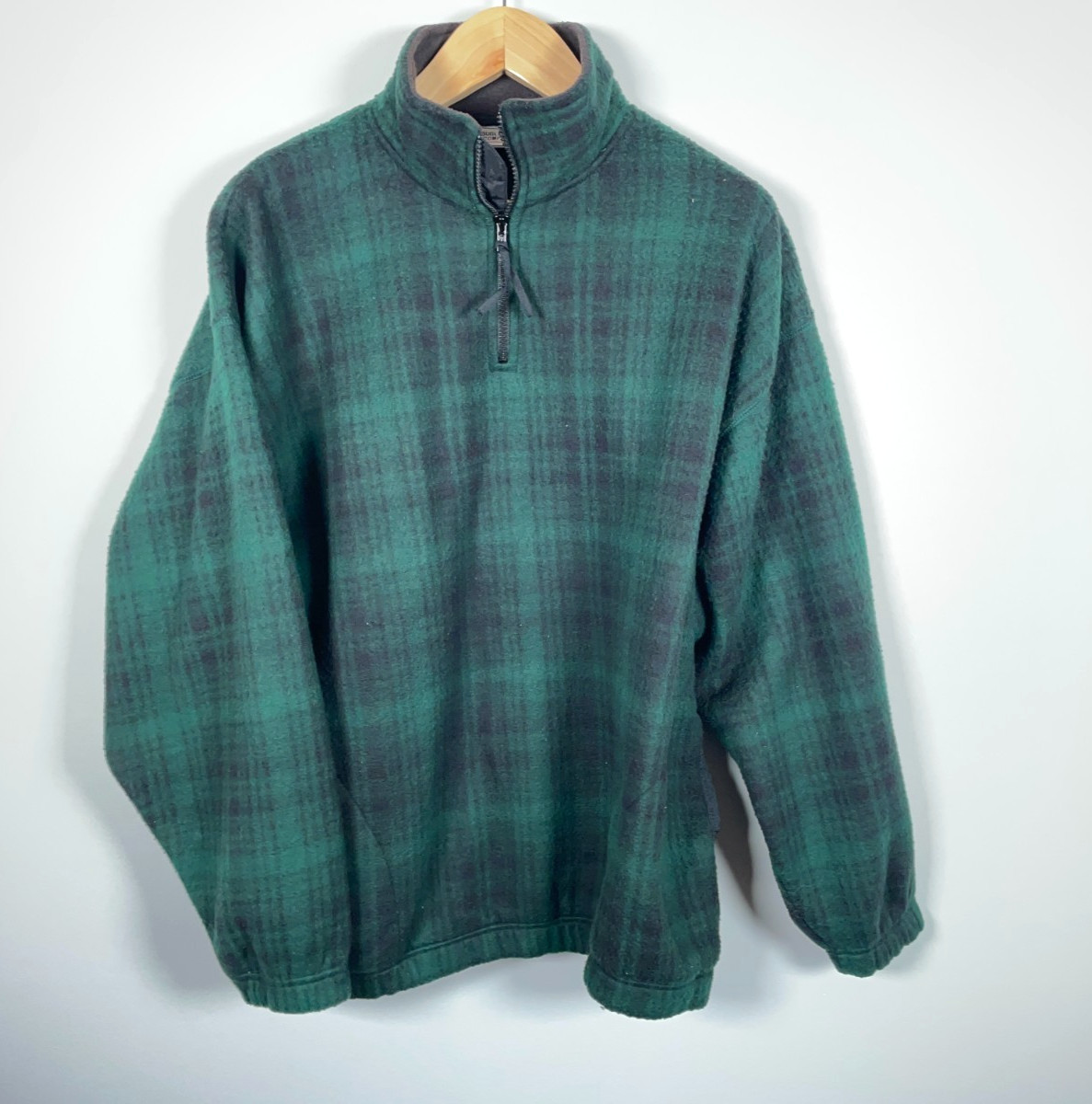 90s Tartan Plaid 1/4 Zip Fleece Pullover Adult Large Oversized Unlined Grunge
