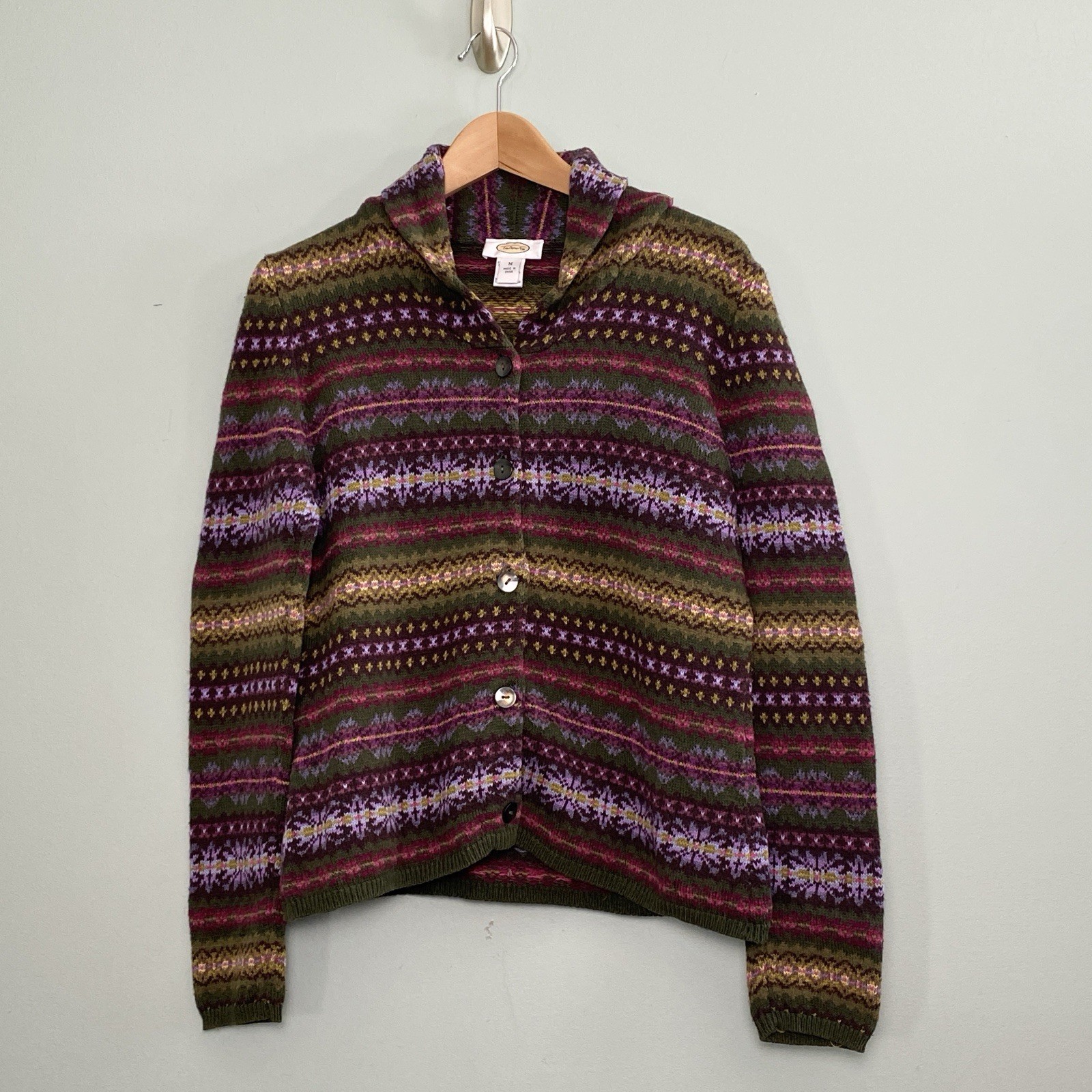 Talbots Cardigan Sweater Womens Medium Vintage Cotton Blend Striped Cabincore