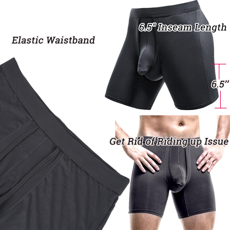 Mens Long Underwear Separate Ball Pouch Breathable Comfort Sports Boxer Trunks