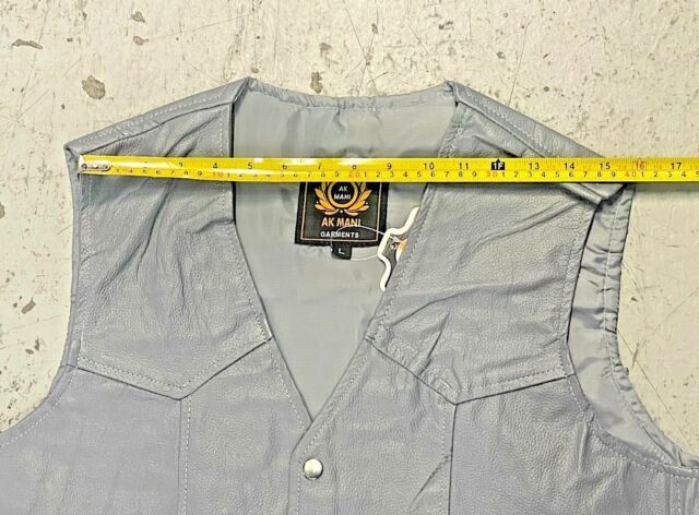 Men’s Grey Genuine Leather Motorcycle Biker Vest XS To 2XL New