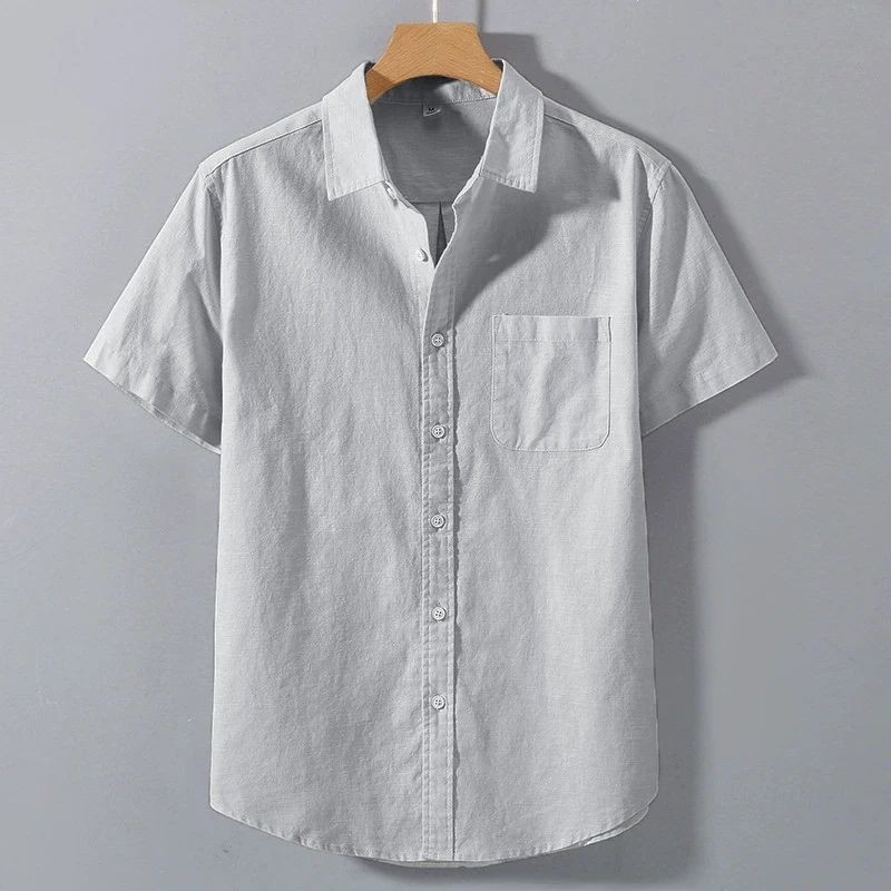 Men’s Cotton Short Sleeve Shirt Solid Casual Summer Button Up