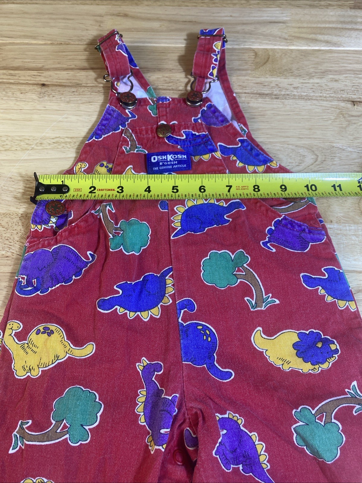 VTG Oshkosh B’Gosh Vestback Red Dinosaur Overalls SZ 18M Paper Tag USA
