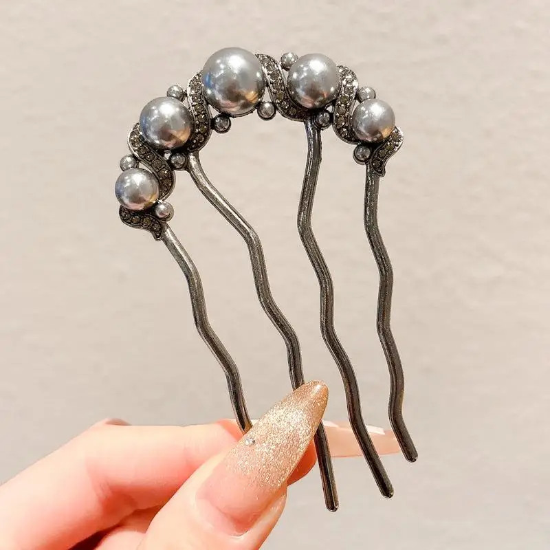 Metal U-shaped Hair Fork Combs Pearl Tassel Sticks Clip Hairpins for Women