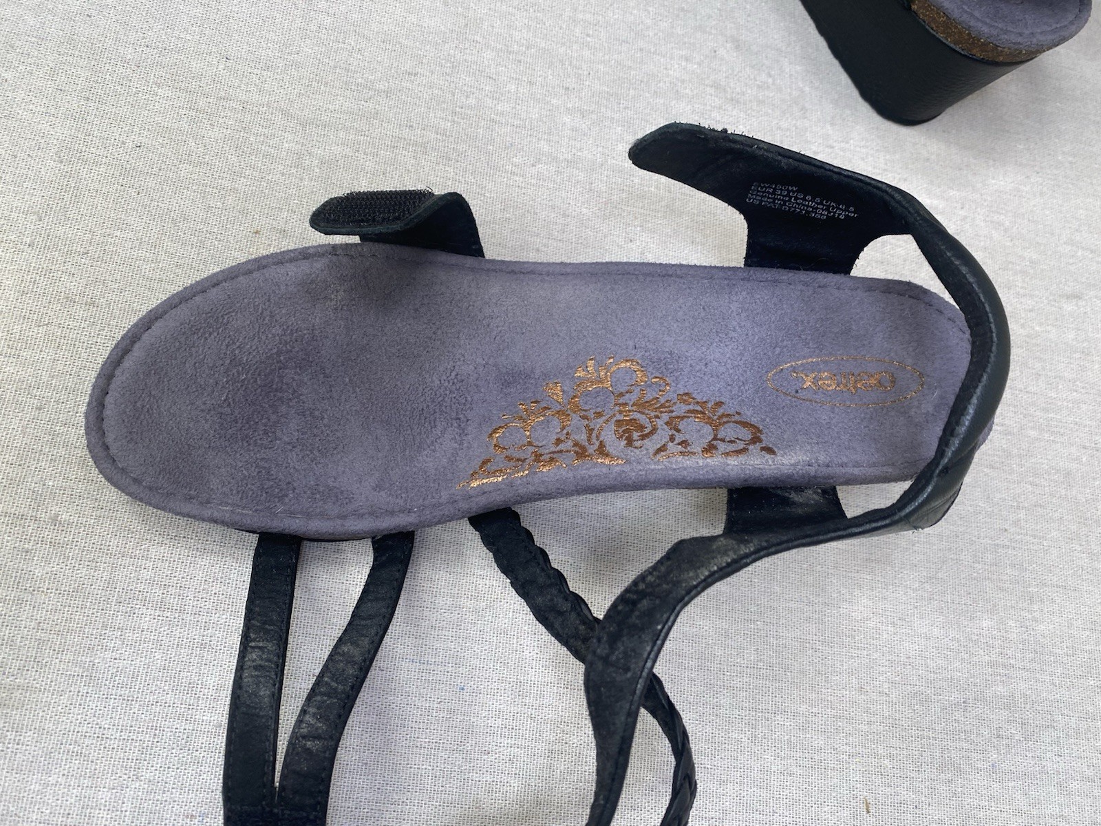 Aetrex Naya Black Leather Braided Strap Comfort Sandals Womens 8.5 EW450W