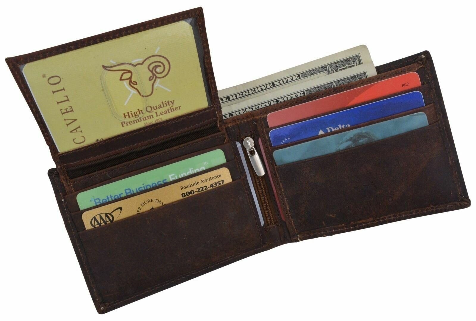 Hunter Premium Leather Mens Bifold Removable Double ID Card Holder Flap Wallet