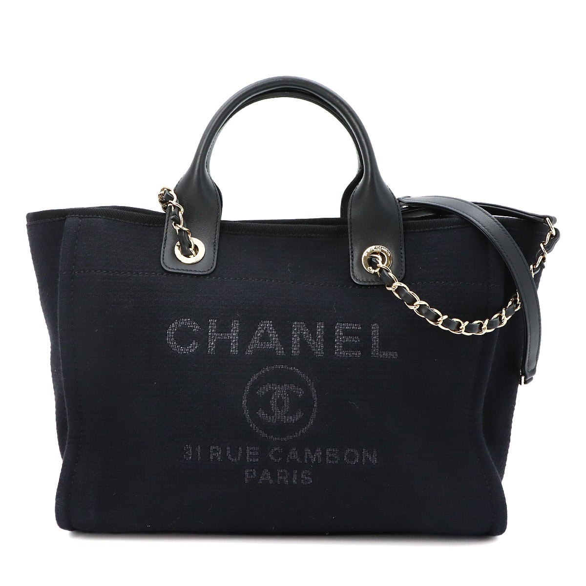 CHANEL Deauville Small Shopping Tote Chain Shoulder Bag Black AS3257 90324832