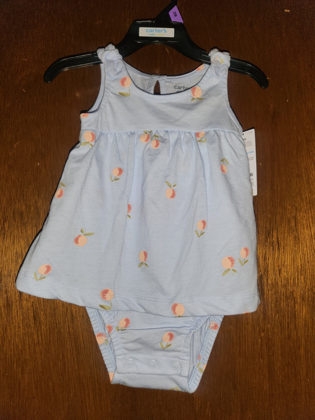 Carter’s 12 Months Blue Fruit Cotton Knit Sleeveless Snap Bodysuit Dress